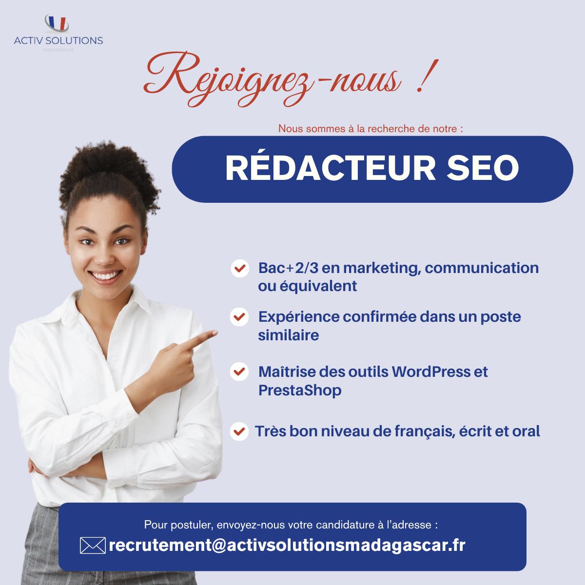 Recrutement d'un Rédacteur SEO